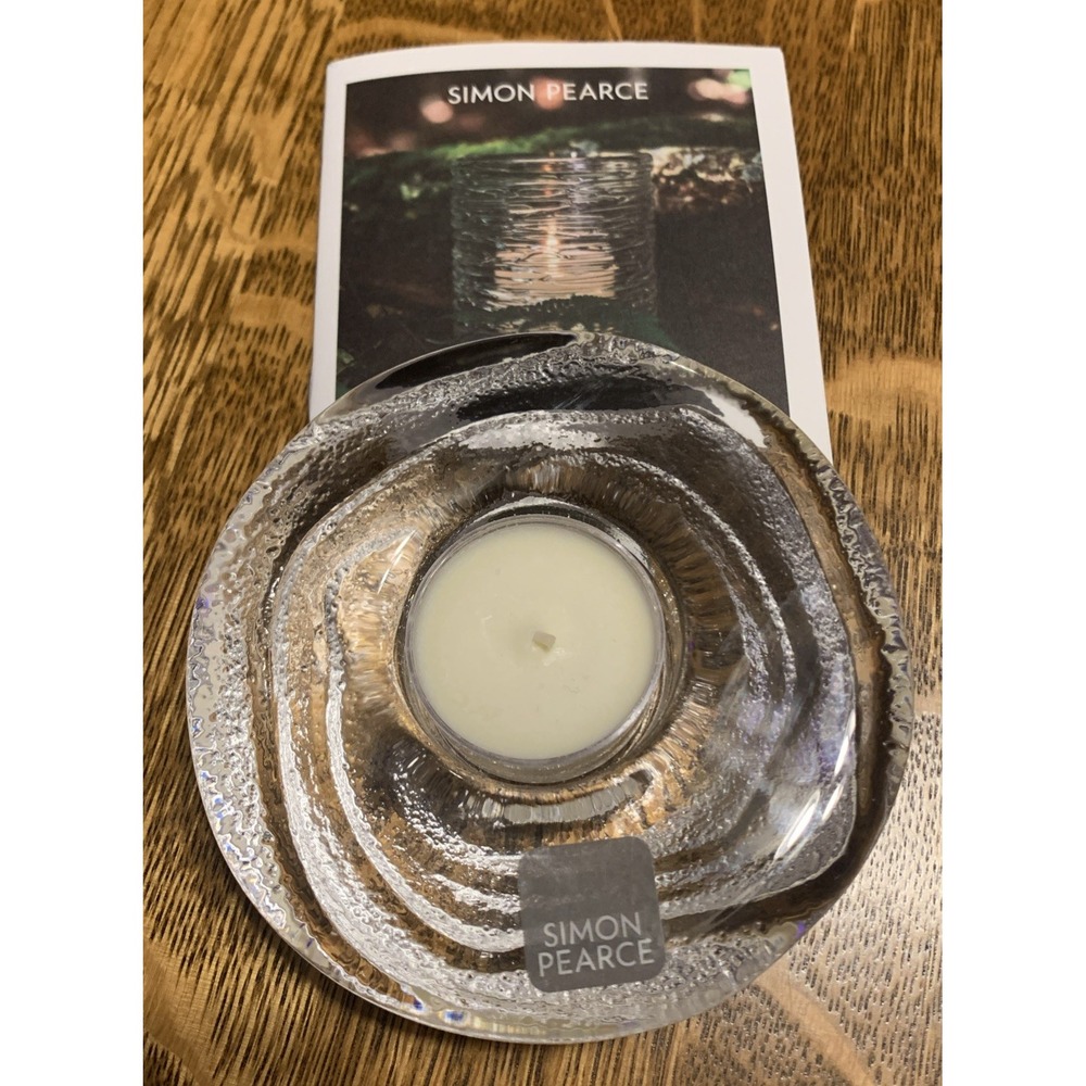 Simon Pearce Thetford Clear‎ Glass Swirl Textured Votive Tea Light Candle Holder